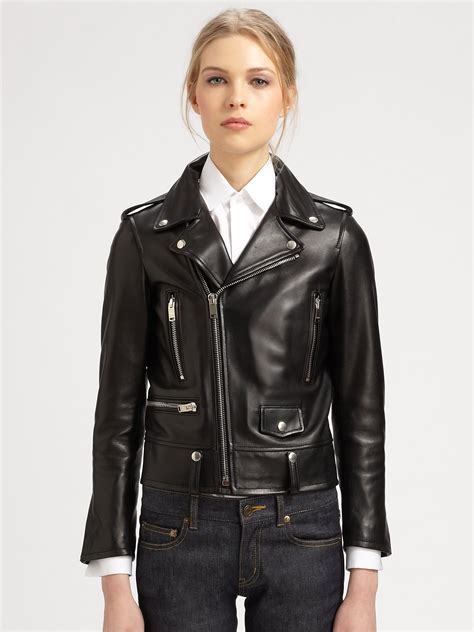 yves saint laurent leather biker woman|Exotic leathers Yves Saint Laurent Leather jackets for Women.